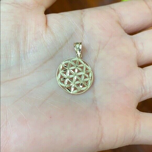 14K Solid White Gold Flower of Life Sacred Geometry Pendant Necklace