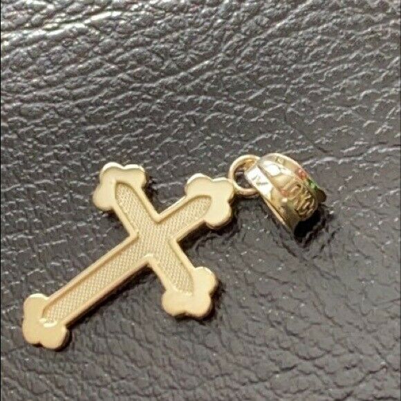 Solid 10k Yellow Gold Dainty Greek Orthodox Cross Pendant Necklace