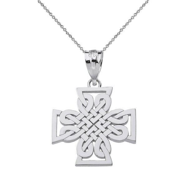 10K Solid Gold Religious Woven Celtic Knot Cross Unique Style Pendant Necklace