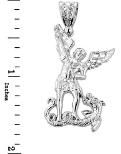 925 Sterling Silver Saint St. Michael vs Dragon Pendant Necklace Medium, Large