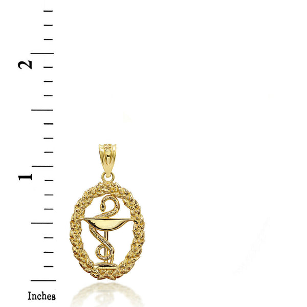 10K Solid Gold 3D Pharmacy Symbol Charm Pendant Necklace - Yellow, Rose, White