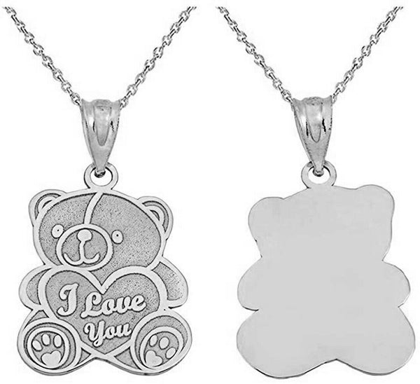 Personalized Engrave Name Silver Heart I Love You Teddy Bear Pendant Necklace