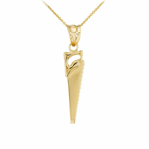 10k Solid Yellow Gold Polished Saw Pendant Necklace