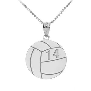 Personalized Engravable Silver Volleyball Pendant Necklace Your Number Name