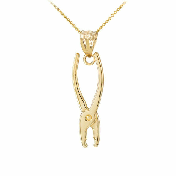 14k Solid Yellow Gold Polished Pliers Pendant Necklace 16", 18", 20", 22"