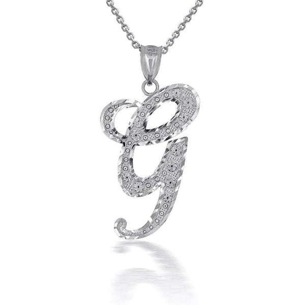 925 Sterling Silver Cursive Initial Letter G Pendant Necklace