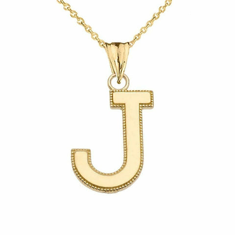 10k Solid Gold Small Milgrain Initial Letter J Pendant Necklace Personalized