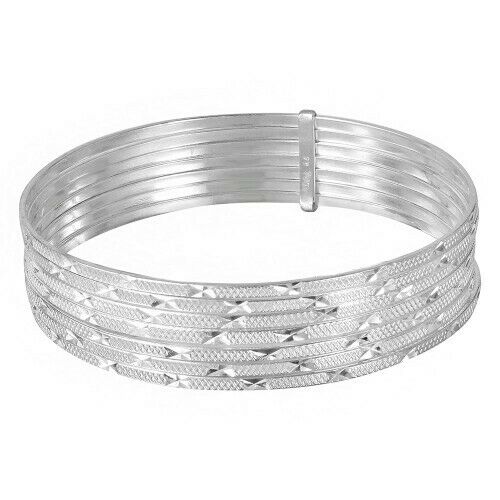 NWT Fine Sterling Silver Diamond Cut Semanario Bangle Bracelet 60, 65, 70 mm-135