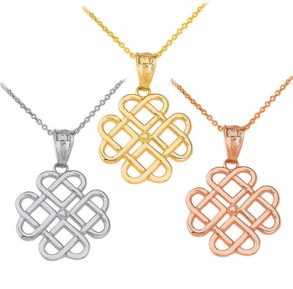 10k or 14k Solid Gold Woven Celtic Hearts Openwork  Pendant Necklace
