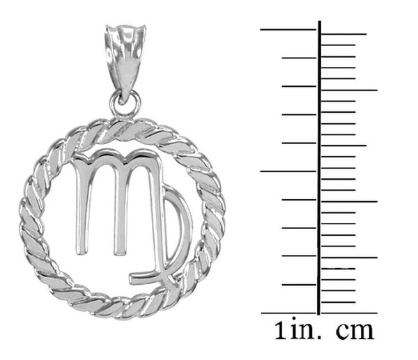 925 Sterling Silver Virgo Zodiac Sign in Circle Rope Pendant Necklace