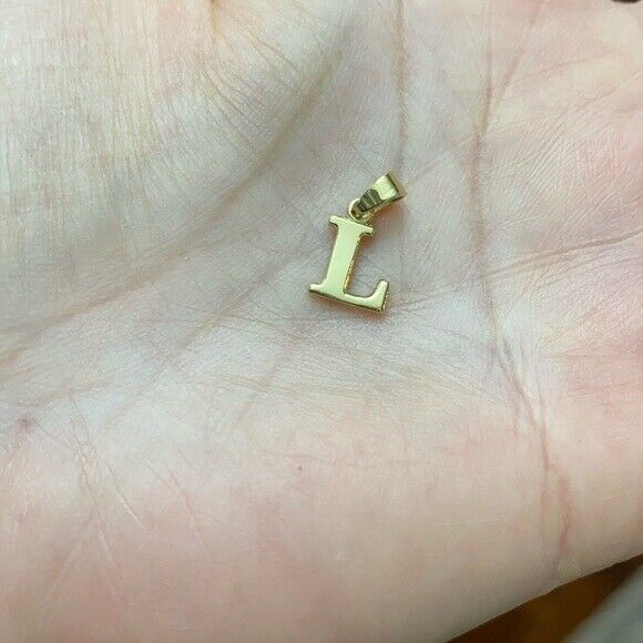 10k Solid Yellow Gold Small Mini Initial Letter L Pendant Necklace