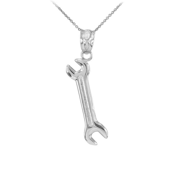 925 Sterling Silver Polished Open End Wrench Pendant Necklace