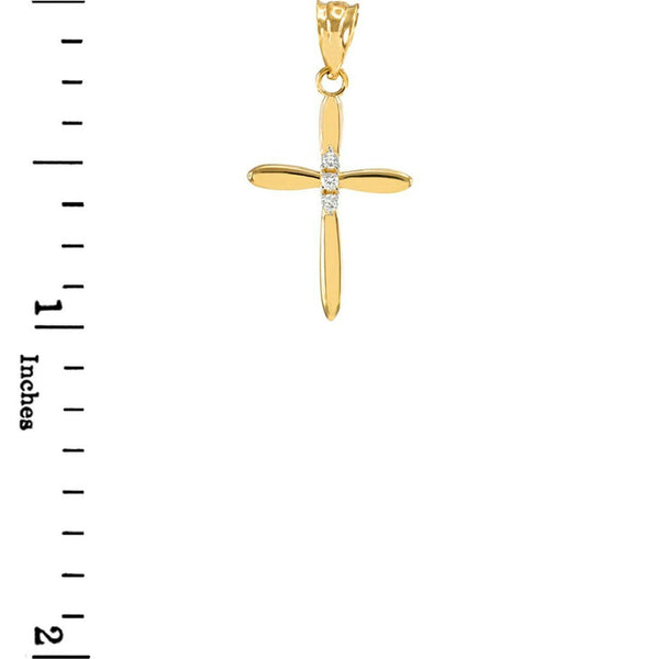 Solid 14k Yellow Gold Dainty Diamond Cross Pendant Necklace 16", 18", 20" 22"