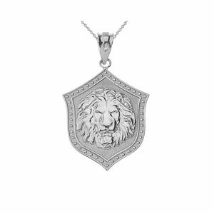 925 Sterling Silver Lion Head Shield Protection Pendant Necklace