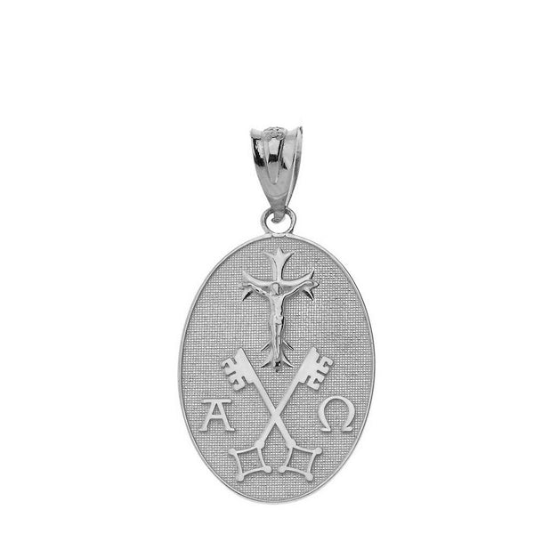 925 Sterling Silver Jesus Christ Alpha and Omega Keys of Heaven Pendant Necklace