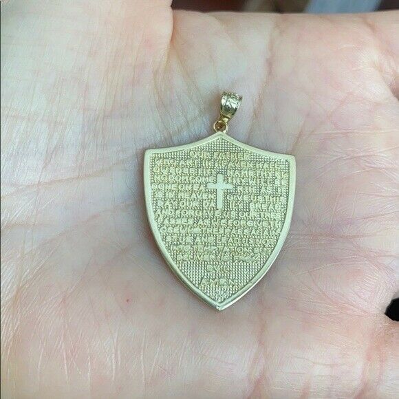 10k Solid Rose Gold The Lord’s Prayer Shield Medallion Pendant Necklace