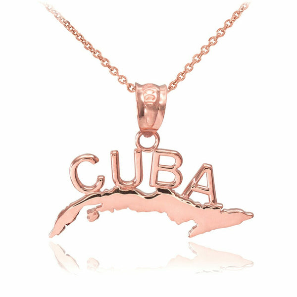 14k Solid Rose Gold CUBA Pendant Charm Necklace