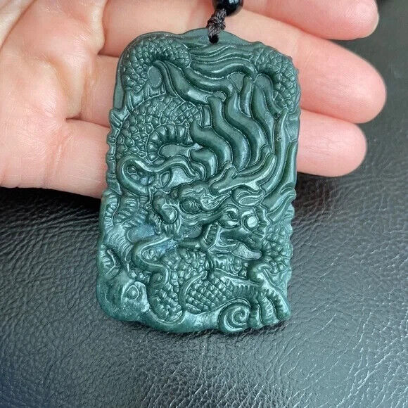Large Nephrite Jade Carving Dragon Pendant Necklace Men