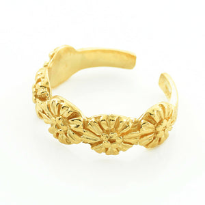 10K or 14K Solid Gold Flower Toe Ring Adjustable Yellow, Rose, White Knuckle