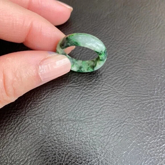 Green Natual Jade Band Ring Size 5.5 - Unisex Width 6mm