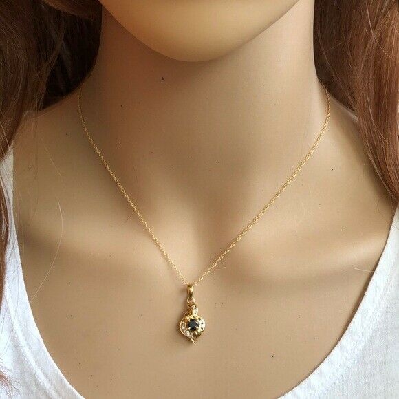 14K Solid Gold Natural Sapphire Pendant Dainty Necklace - Minimalist 16"-18"