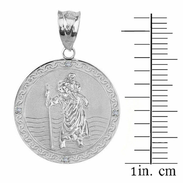 .925 Sterling Silver Saint Christopher Circle Medallion 1.16" Pendant Necklace