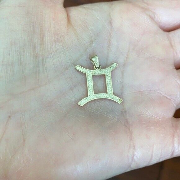 10k Solid Yellow Gold Gemini June Zodiac Sign Horoscope Pendant Necklace