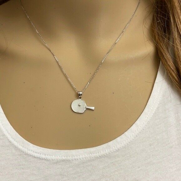 925 Sterling Silver Table Tennis Racket Pendant Necklace