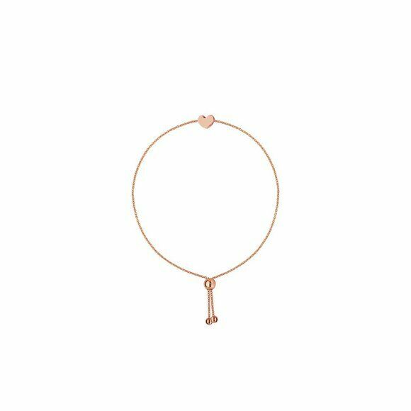 14K Solid Rose Gold Mini Heart Center Silicon Bead Bracelet Adjust Minimalist