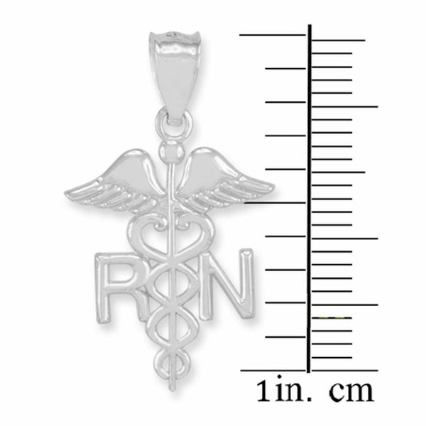 10K White Gold Caduceus Medical RN Registered Nurse Herald Staf Pendant Necklace