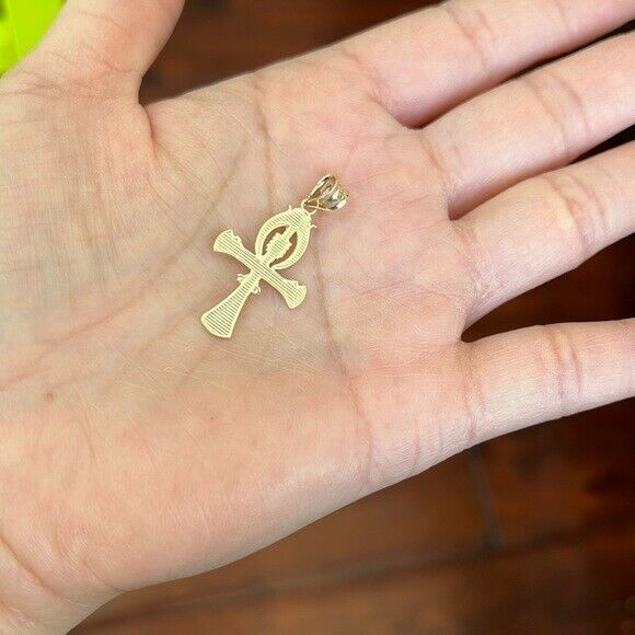 10K Solid Gold Egyptian Ankh 3D Pendant Necklace - Yellow, Rose, or White Gold