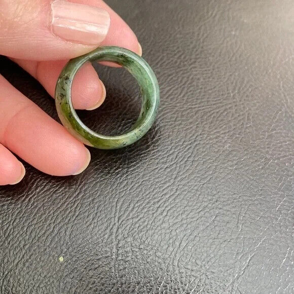 Green Natual Jade Band Ring Big Size 10.5 - Unisex Width 11mm