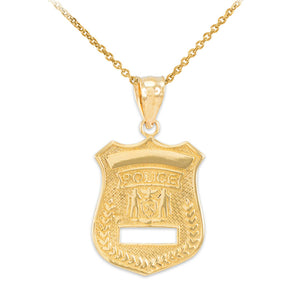 10k Solid Gold Police Cop Law Badge Pendant Necklace