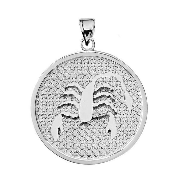 .925 Sterling Silver Zodiac Sign Scorpio Disc Pendant Necklace