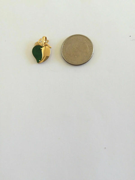 Small 14K Yellow Gold Heart Green Jade Pendant