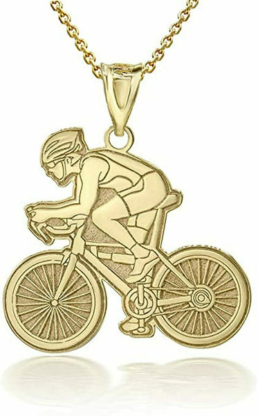 Personalized Name 10k 14k Solid Gold Cyclist Cycling Road Bike Pendant Necklace