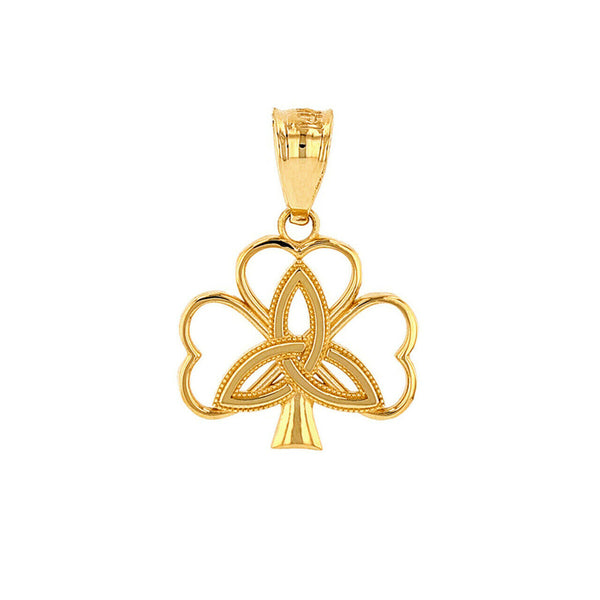 14K Solid Gold Triquetra Irish Celtic Clover Charm Pendant Necklace