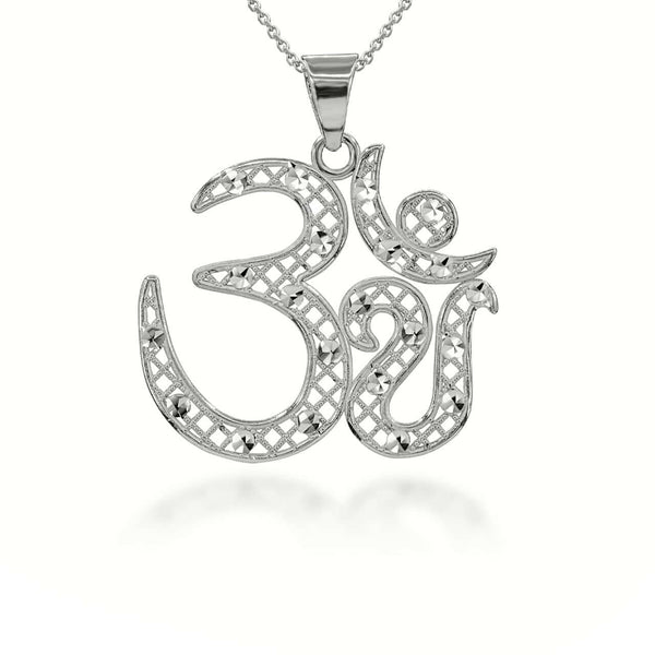 925 Sterling Silver Sparkle-Cut Filigree Ohm Yoga Symbol Pendant Necklace