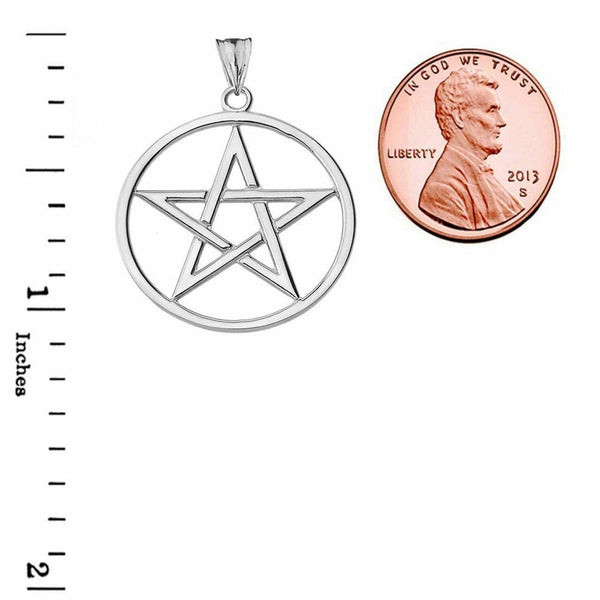 Solid 14k White Gold Pentagram Friendship Pendant Necklace 16" 18" 20" 22"