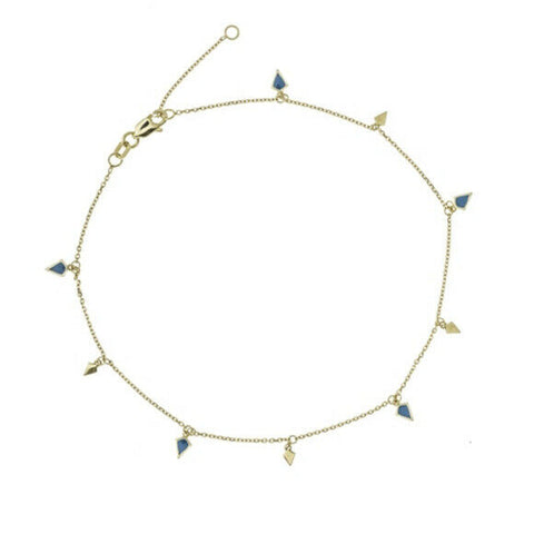 14K Solid Gold 9 Pieces Dangle Triangle Anklet -Yellow 9"-10" Adjustable