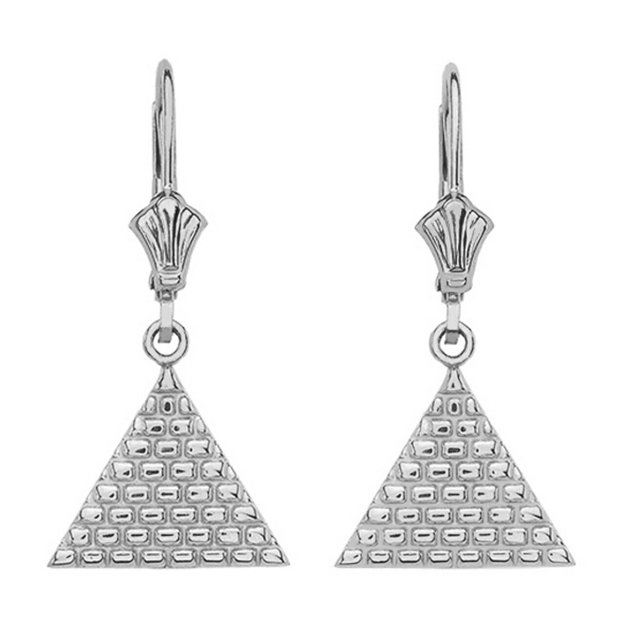 925 Sterling Silver Egyptian Pyramid Triangle Drop/Dangle Leverback Earrings