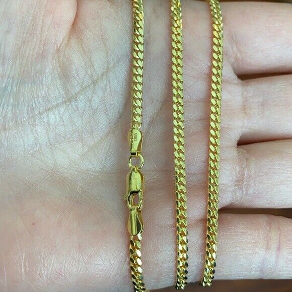 14k Yellow Gold Plated Sterling Silver Italian Italy Cuban Chain necklace 2.6 mm