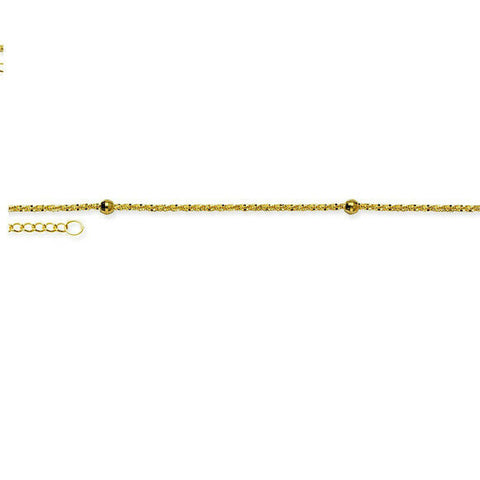 14K Solid Gold Bead Station Axis Anklet -Yellow 9"-10" adjust -Minimalist
