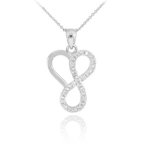 14K Solid Gold Infinity Heart Diamond Pendant Necklace - Yellow, Rose, or White