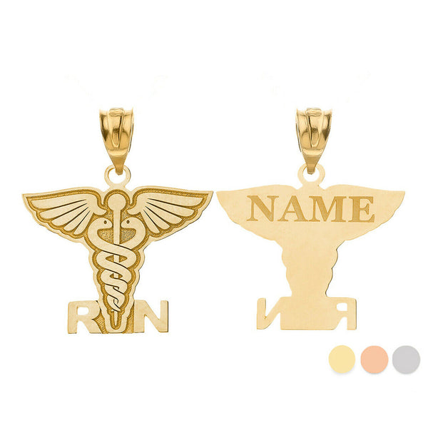 Personalize Name 10k 14k Gold Caduceus RN Registered Nurse Pendant Necklace
