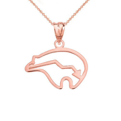 14K Solid Gold Zuni Bear Heart Line Cutout Pendant Necklace Yellow, Rose, White