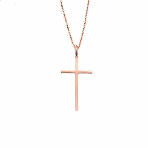 14k Real Rose Gold Small Dainty Thin Simple Plain Cross Pendant Necklace