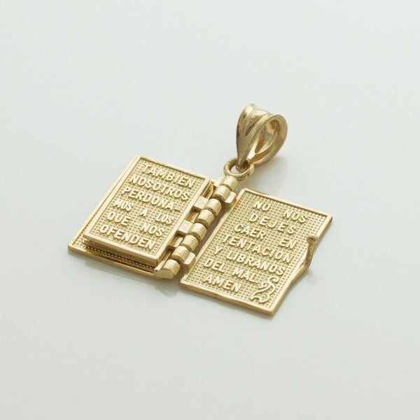 14k Solid Gold 3D Spanish Bible Prayer Pendant Necklace