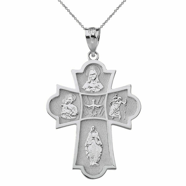 925 Sterling Silver Catholic Holy Spirit Four Way Cross Pendant Necklace