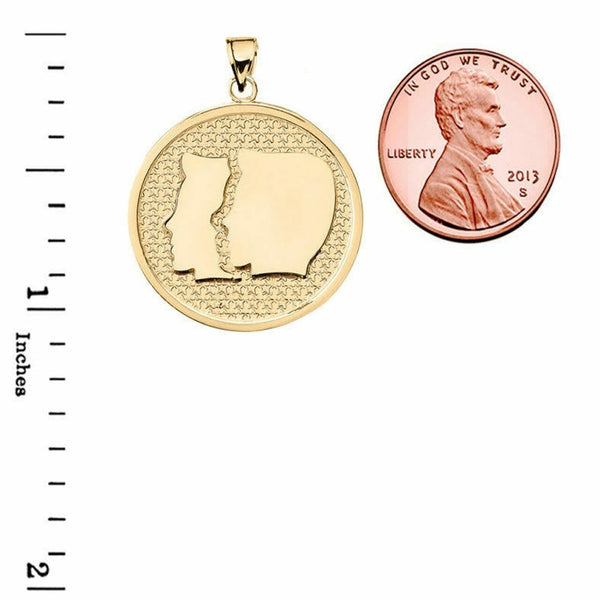 10K Solid Gold Gemini Zodiac Sign Disc Round Pendant Necklace 16" 18" 20" 22"
